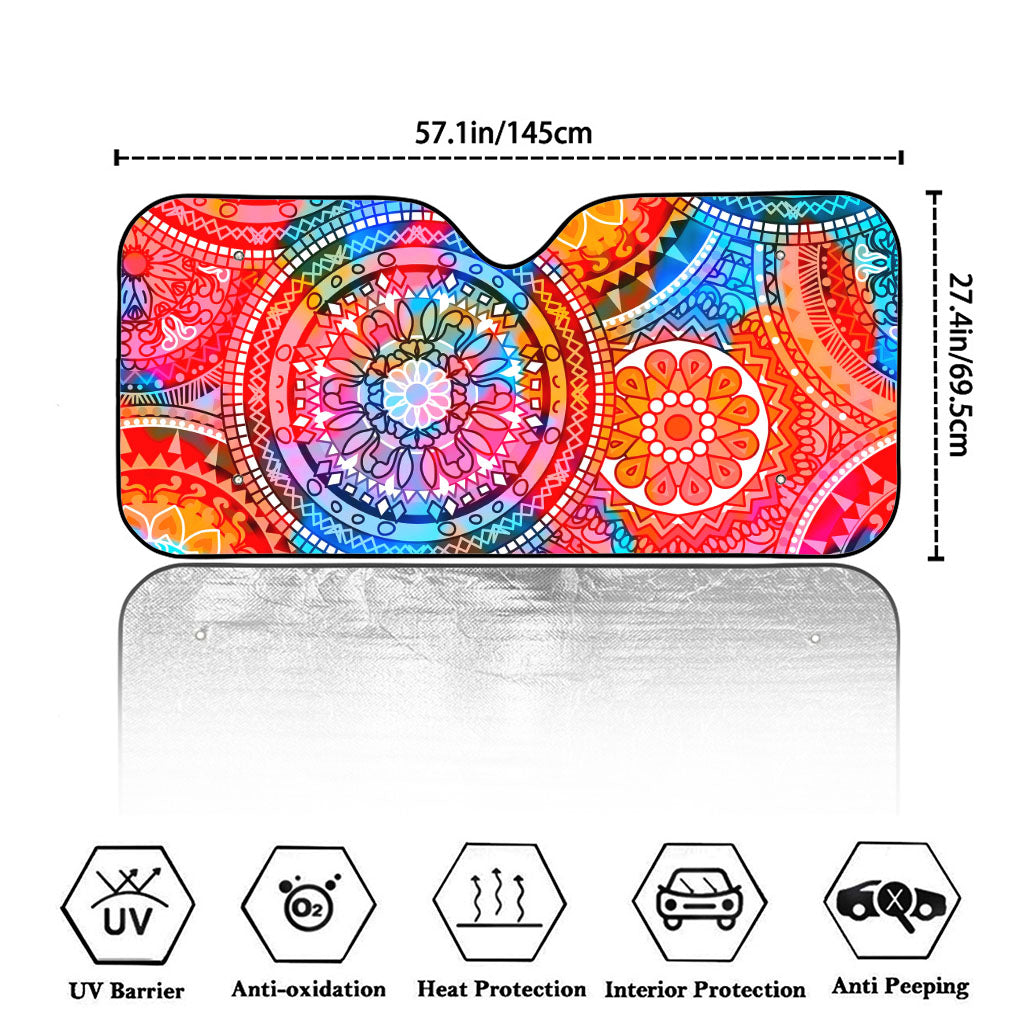 Colorful Circle Mandala Print Car Windshield Sun Shade