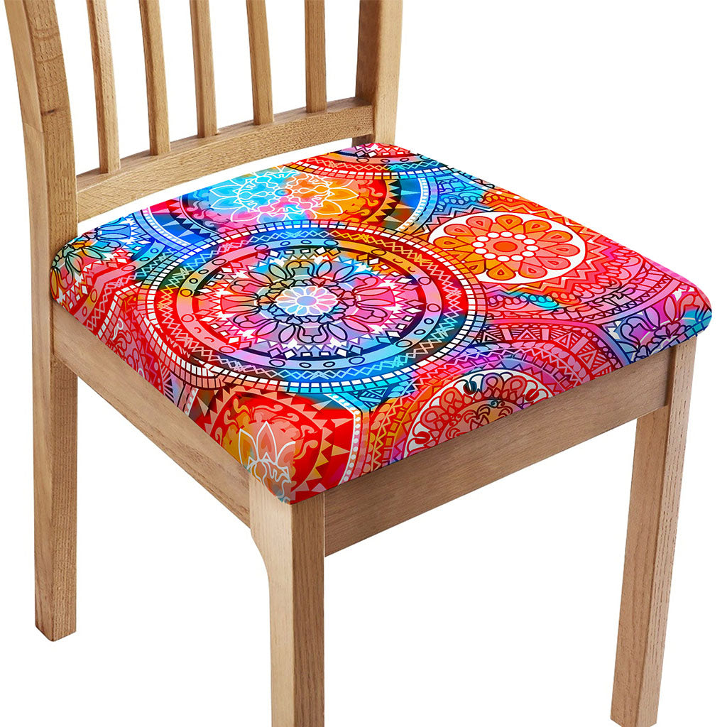 Colorful Circle Mandala Print Chair Cushion Cover