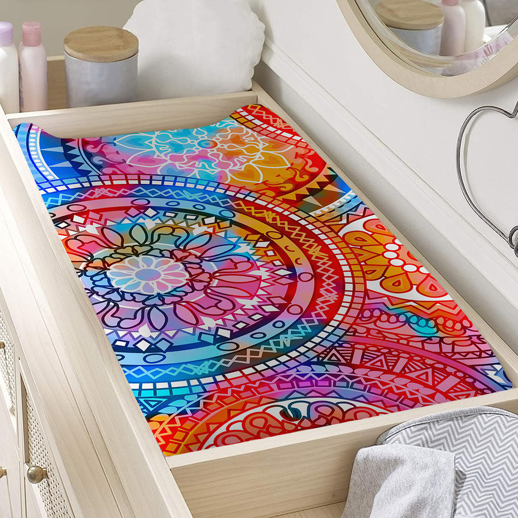 Colorful Circle Mandala Print Changing Pad Cover