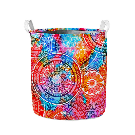 Colorful Circle Mandala Print Collapsible Laundry Basket