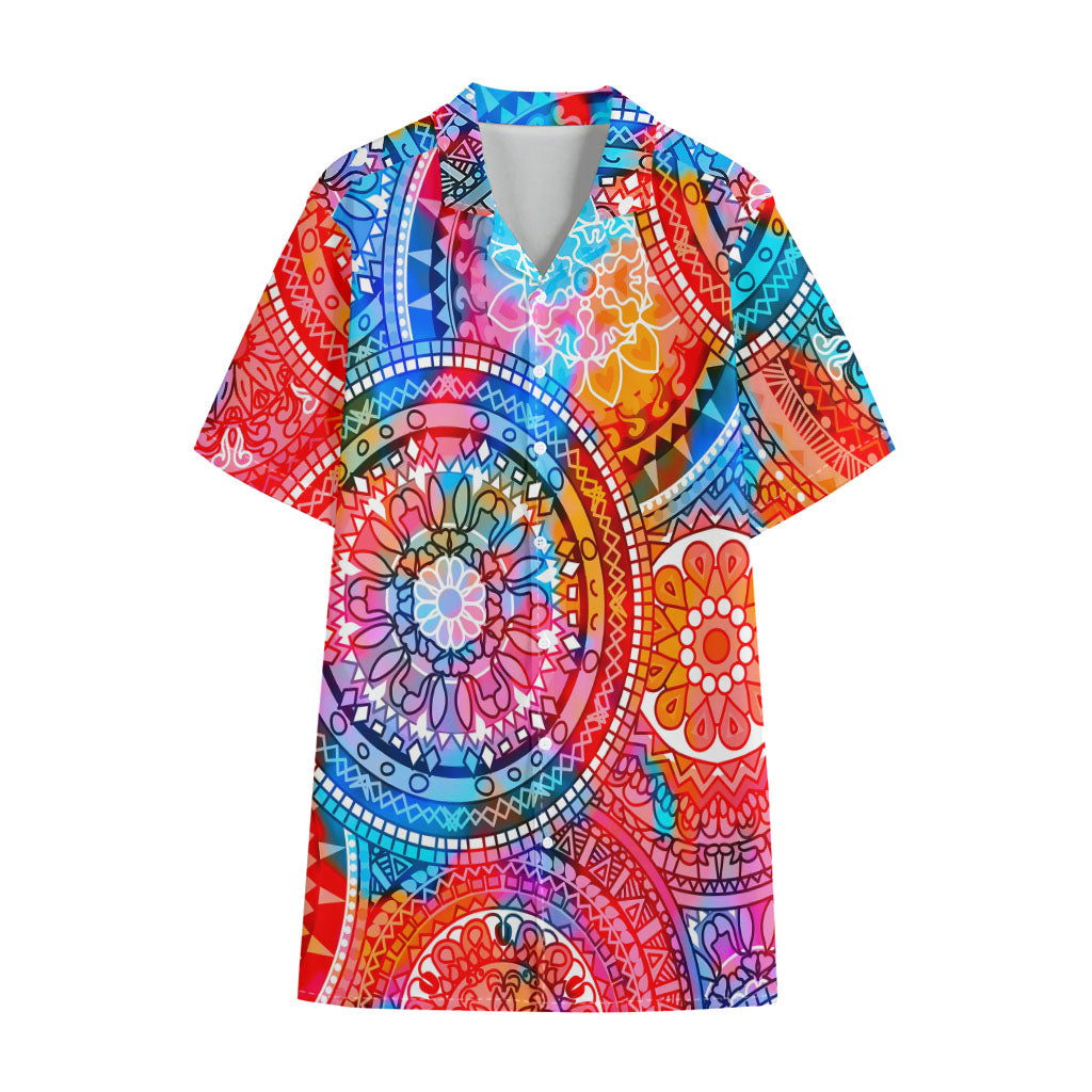 Colorful Circle Mandala Print Cotton Hawaiian Shirt