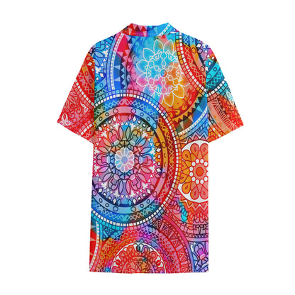 Colorful Circle Mandala Print Cotton Hawaiian Shirt