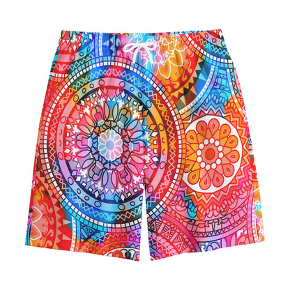 Colorful Circle Mandala Print Cotton Shorts
