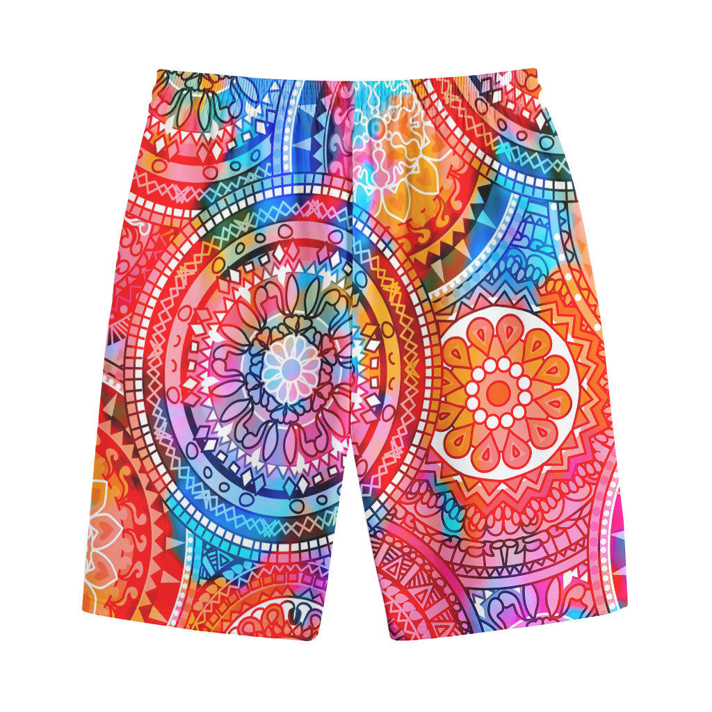 Colorful Circle Mandala Print Cotton Shorts
