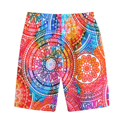 Colorful Circle Mandala Print Cotton Shorts