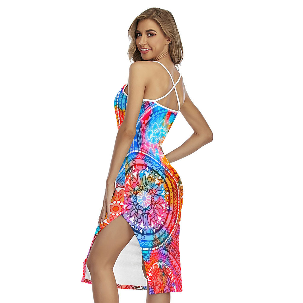 Colorful Circle Mandala Print Cross Back Cami Dress