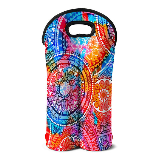 Colorful Circle Mandala Print Double Neoprene Wine Tote