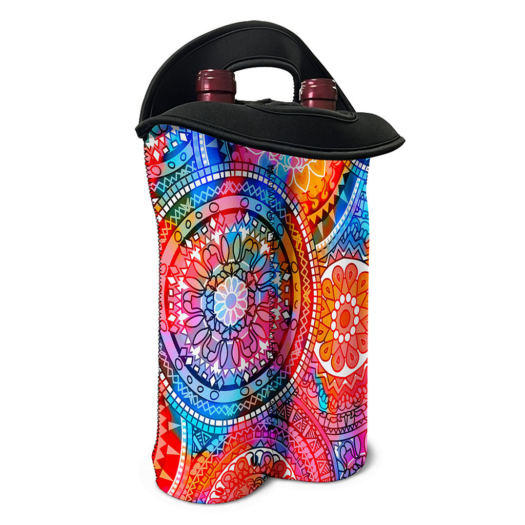 Colorful Circle Mandala Print Double Neoprene Wine Tote