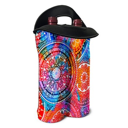Colorful Circle Mandala Print Double Neoprene Wine Tote