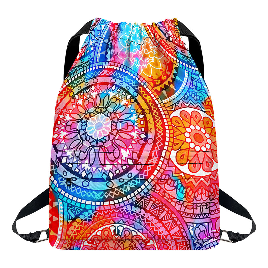 Colorful Circle Mandala Print Drawstring Backpack
