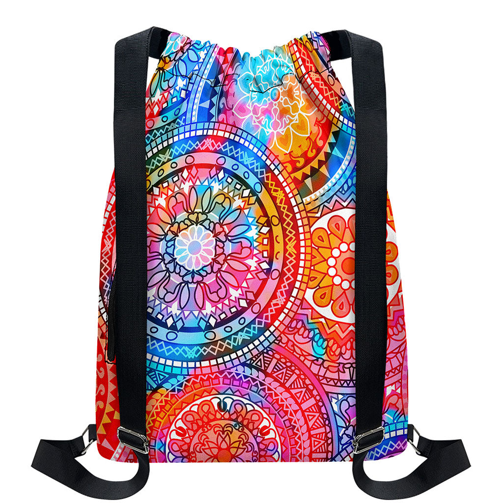 Colorful Circle Mandala Print Drawstring Backpack