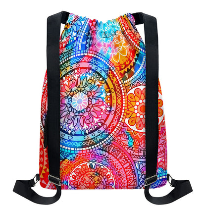 Colorful Circle Mandala Print Drawstring Backpack