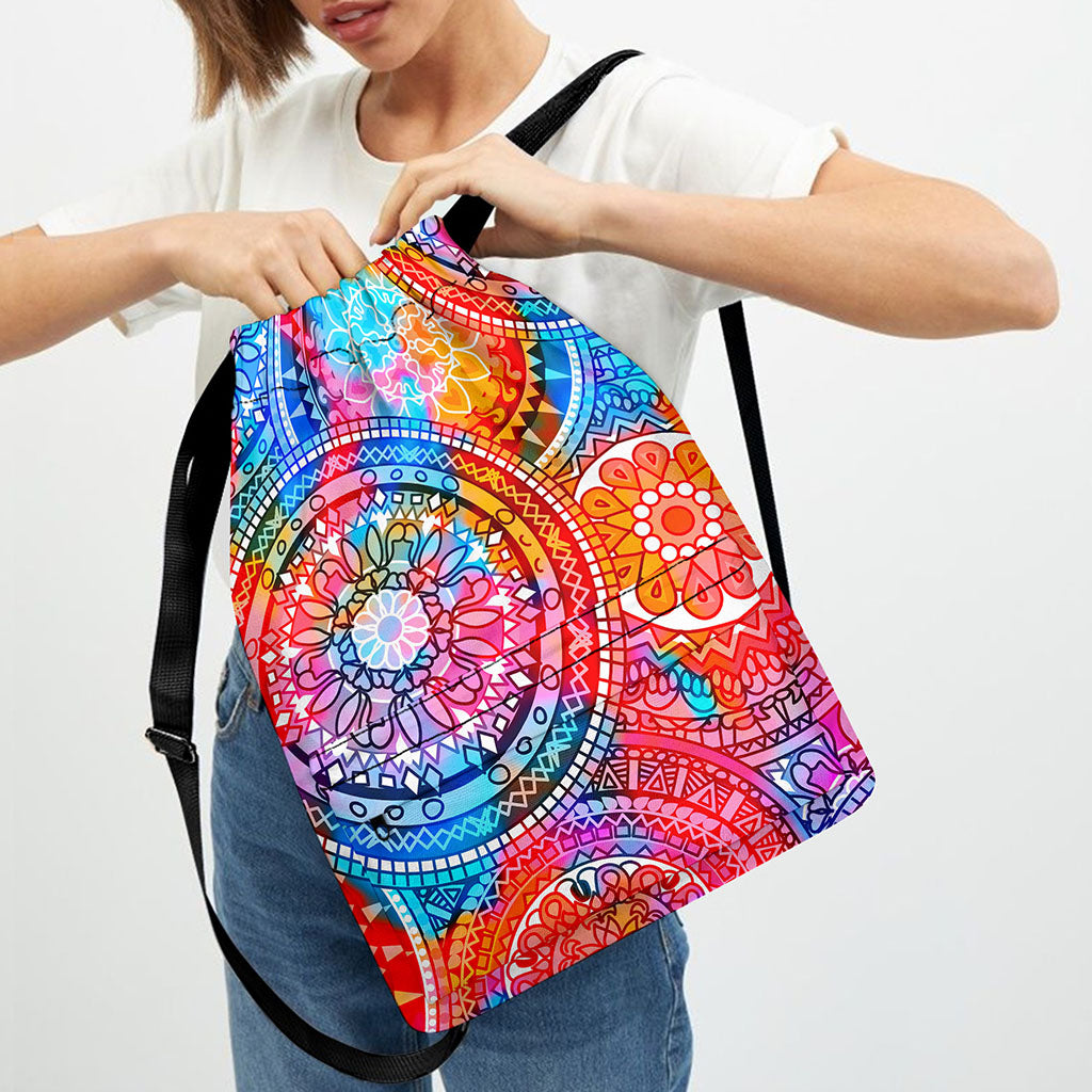 Colorful Circle Mandala Print Drawstring Backpack