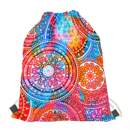 Colorful Circle Mandala Print Drawstring Bag