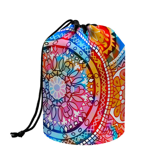 Colorful Circle Mandala Print Drawstring Makeup Bag