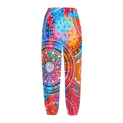 Colorful Circle Mandala Print Fleece Lined Knit Pants