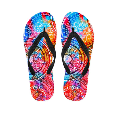 Colorful Circle Mandala Print Flip Flops