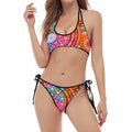 Colorful Circle Mandala Print Halter Scoop Tie Side Bikini