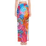Colorful Circle Mandala Print High Slit Maxi Skirt