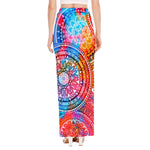Colorful Circle Mandala Print High Slit Maxi Skirt