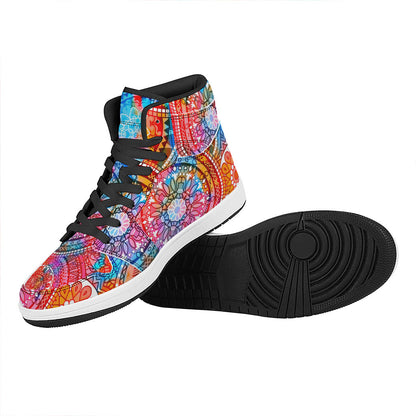 Colorful Circle Mandala Print High Top Leather Sneakers