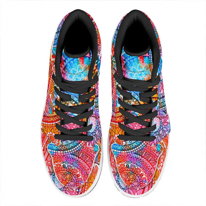 Colorful Circle Mandala Print High Top Leather Sneakers