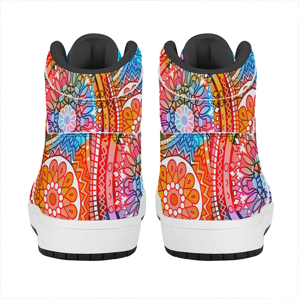 Colorful Circle Mandala Print High Top Leather Sneakers