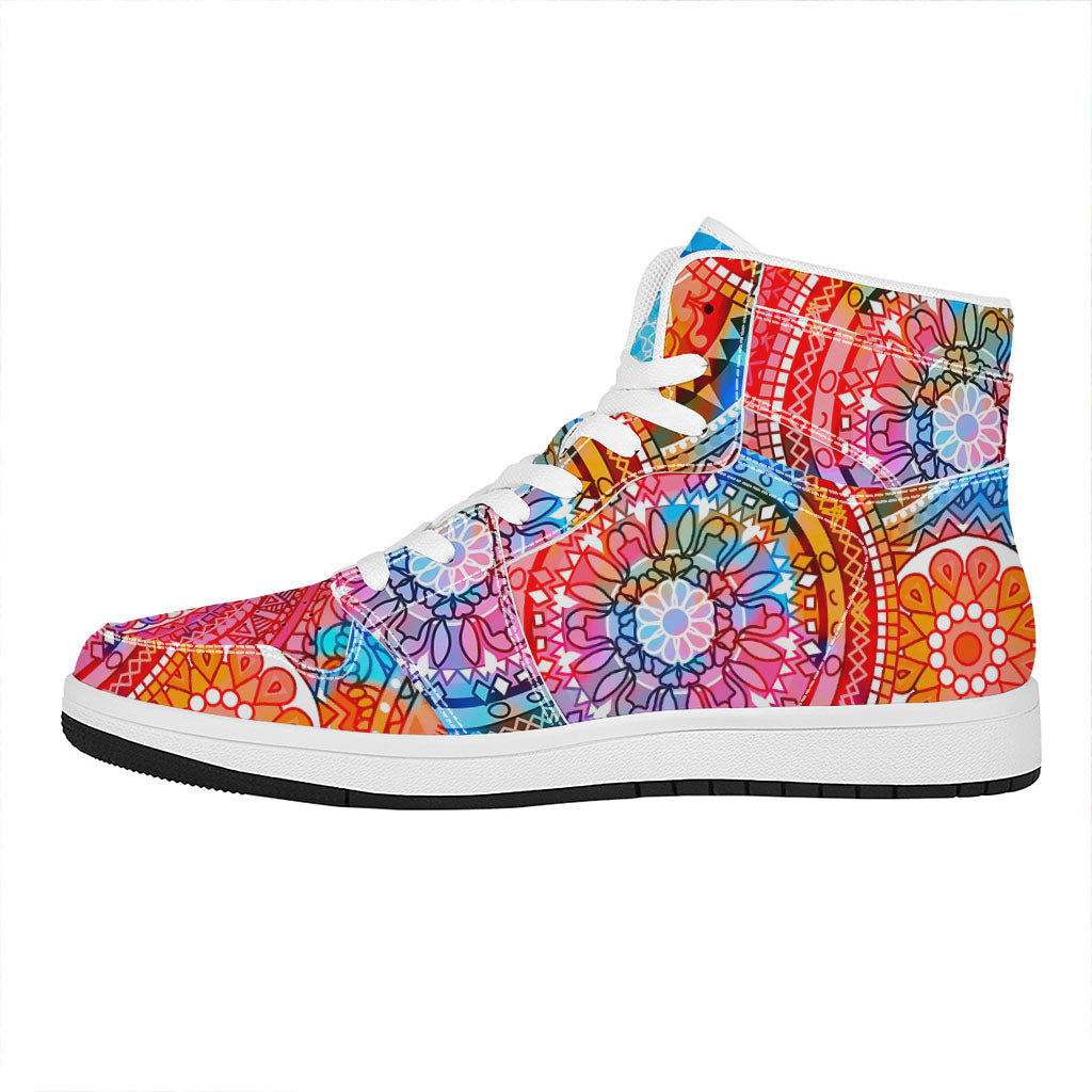 Colorful Circle Mandala Print High Top Leather Sneakers