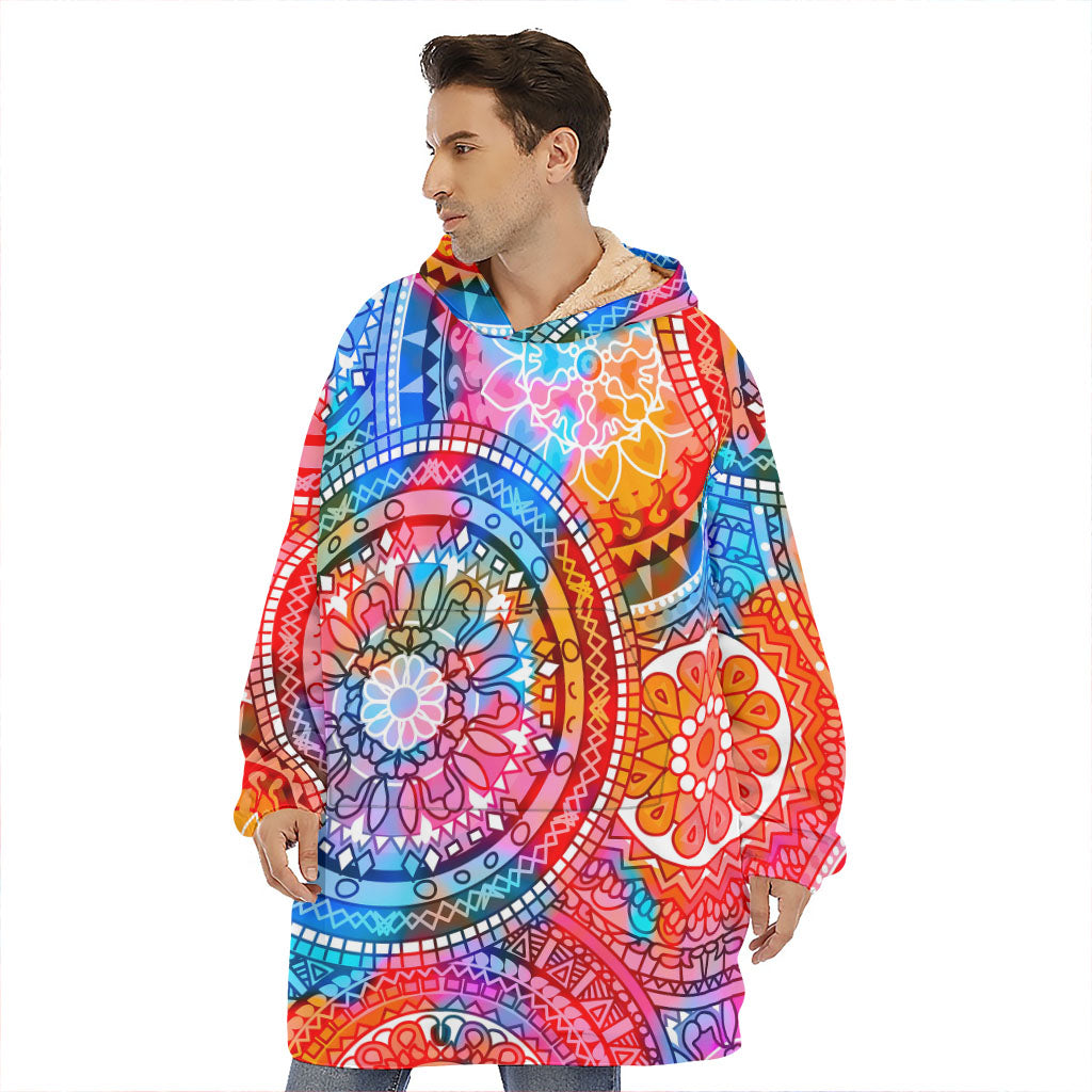 Colorful Circle Mandala Print Hoodie Blanket
