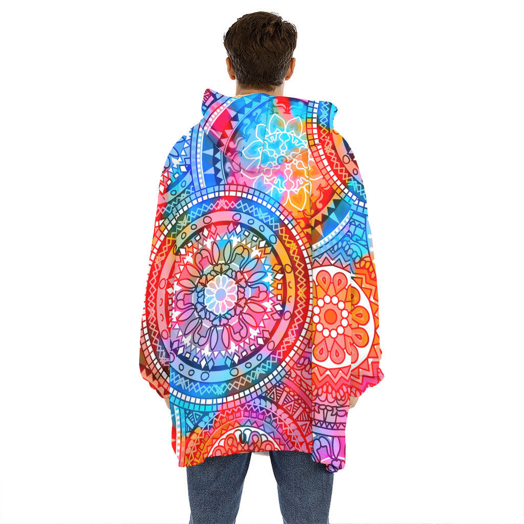 Colorful Circle Mandala Print Hoodie Blanket