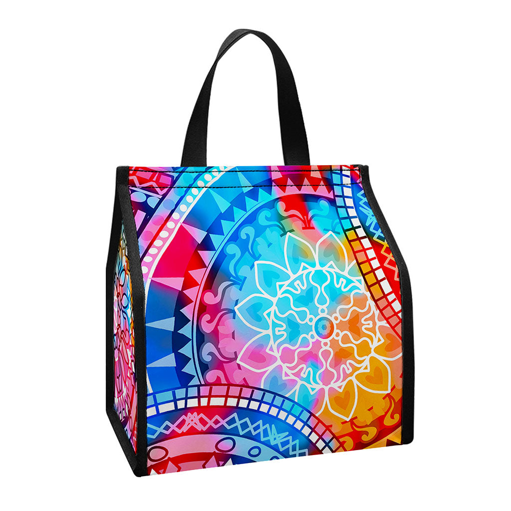 Colorful Circle Mandala Print Insulated Lunch Tote