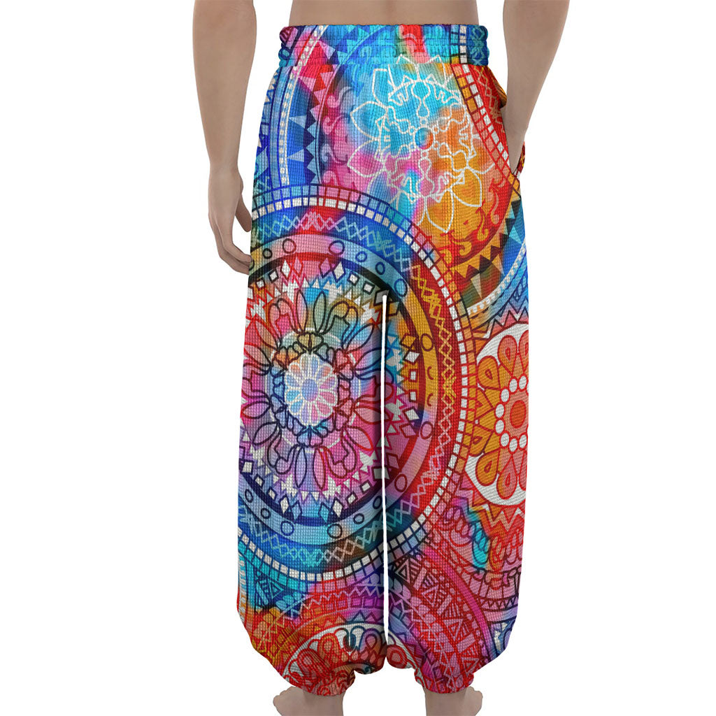 Colorful Circle Mandala Print Lantern Pants