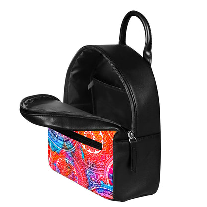 Colorful Circle Mandala Print Leather Backpack