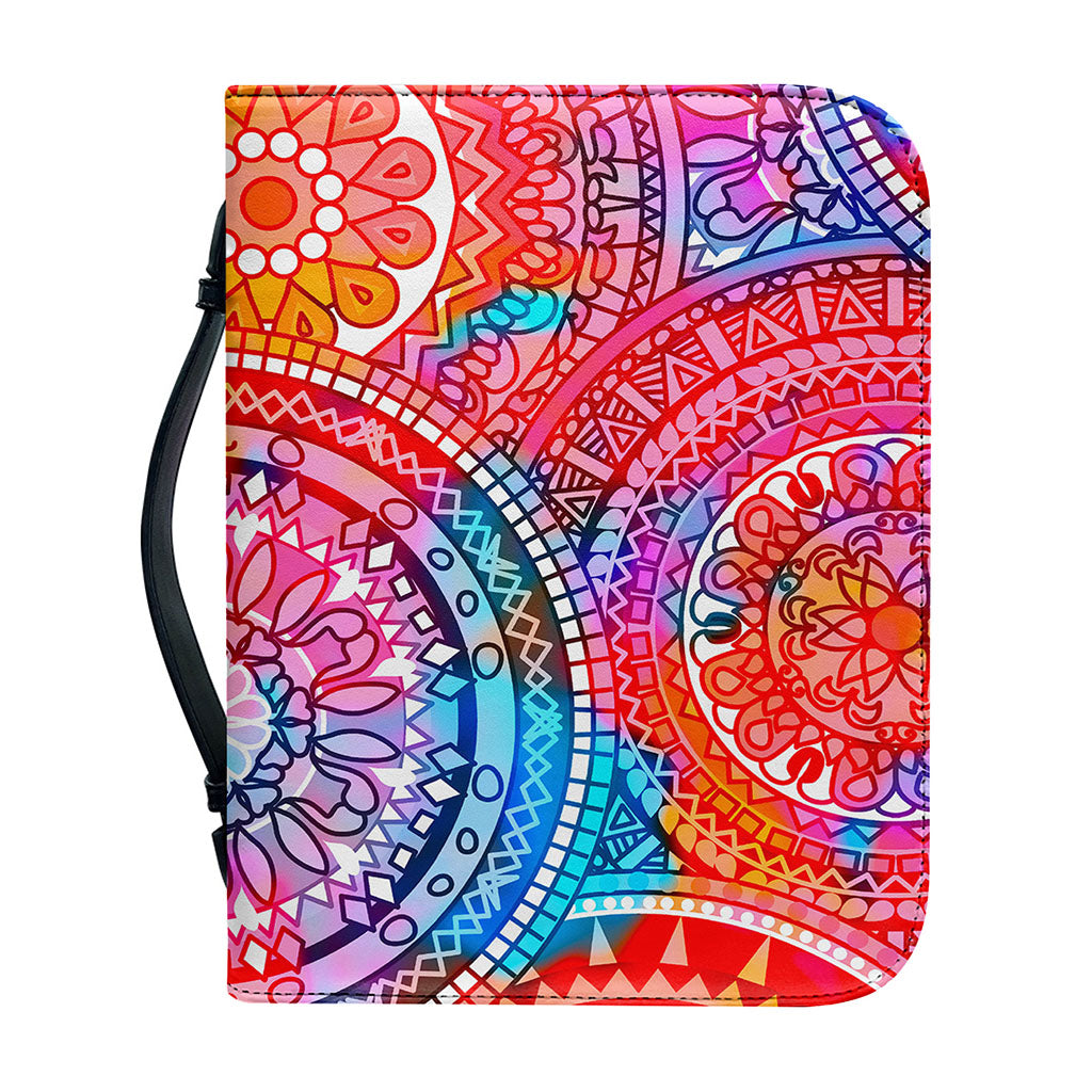 Colorful Circle Mandala Print Leather Bible Cover