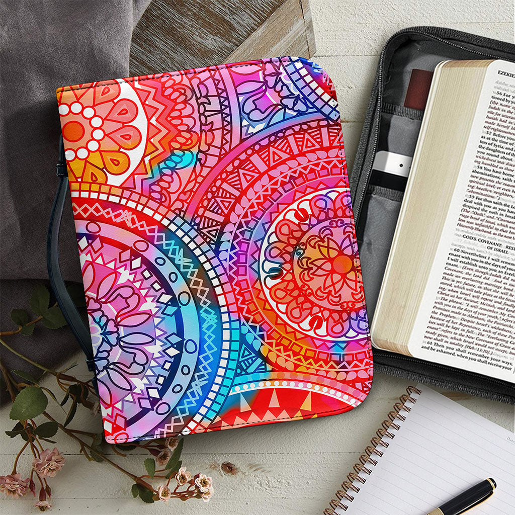 Colorful Circle Mandala Print Leather Bible Cover