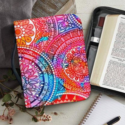 Colorful Circle Mandala Print Leather Bible Cover