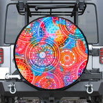 Colorful Circle Mandala Print Leather Spare Tire Cover