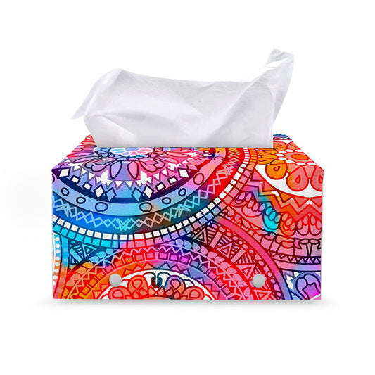 Colorful Circle Mandala Print Leather Tissue Box Cover