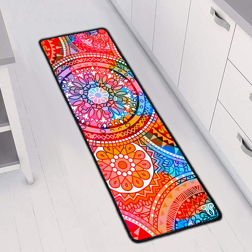 Colorful Circle Mandala Print Long Kitchen Mat