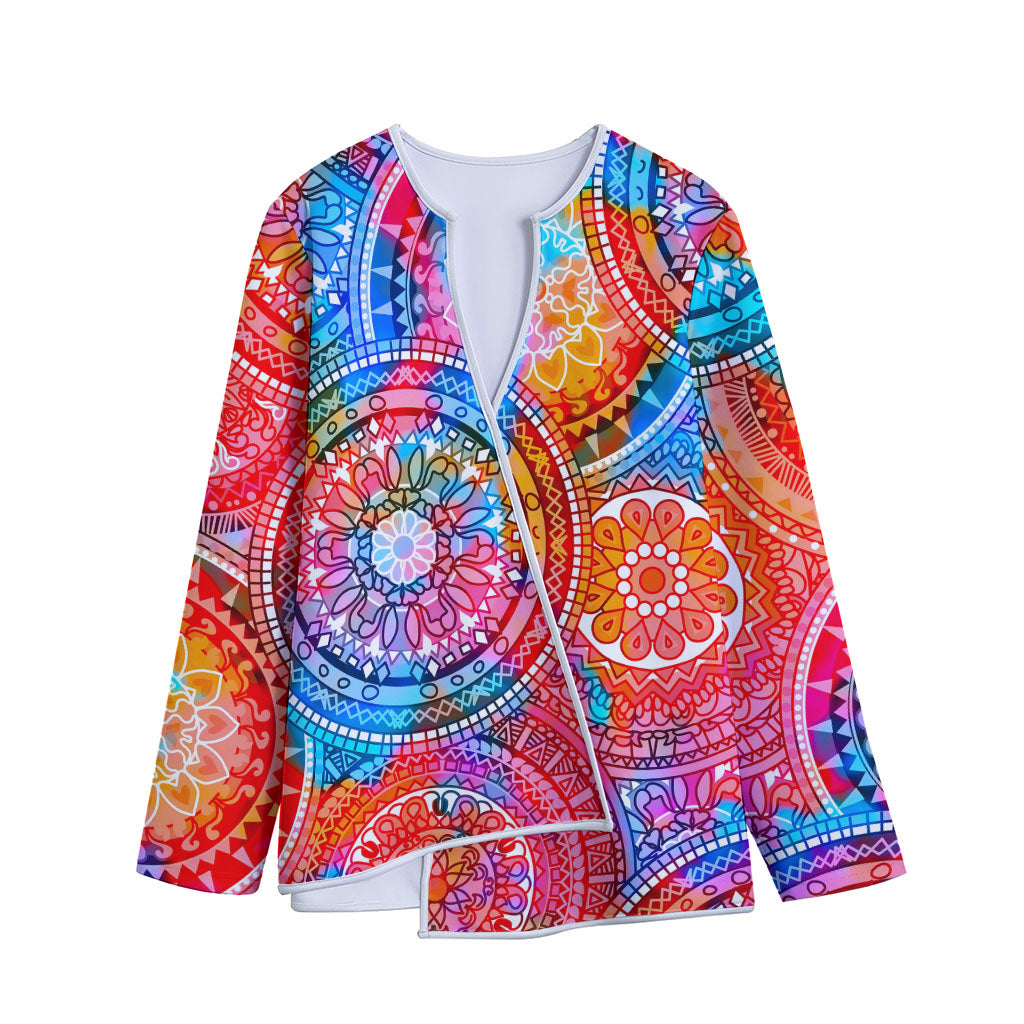 Colorful Circle Mandala Print Long Sleeve Short Coat