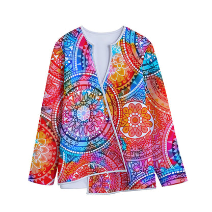 Colorful Circle Mandala Print Long Sleeve Short Coat