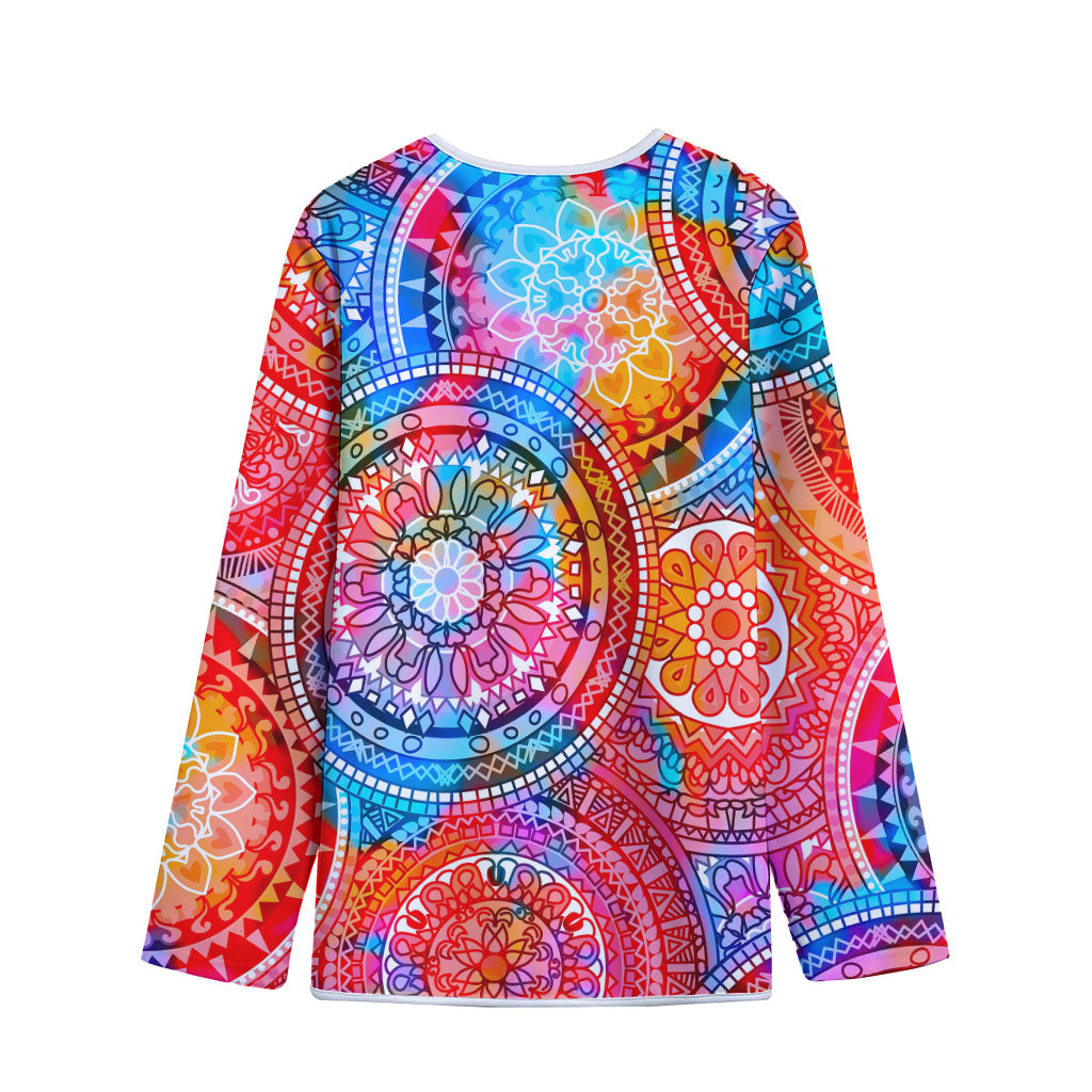 Colorful Circle Mandala Print Long Sleeve Short Coat