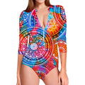 Colorful Circle Mandala Print Long Sleeve Swimsuit
