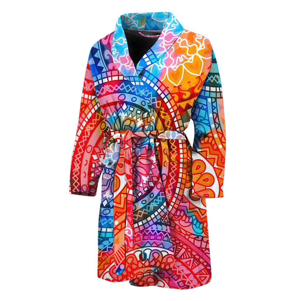 Colorful Circle Mandala Print Men's Bathrobe