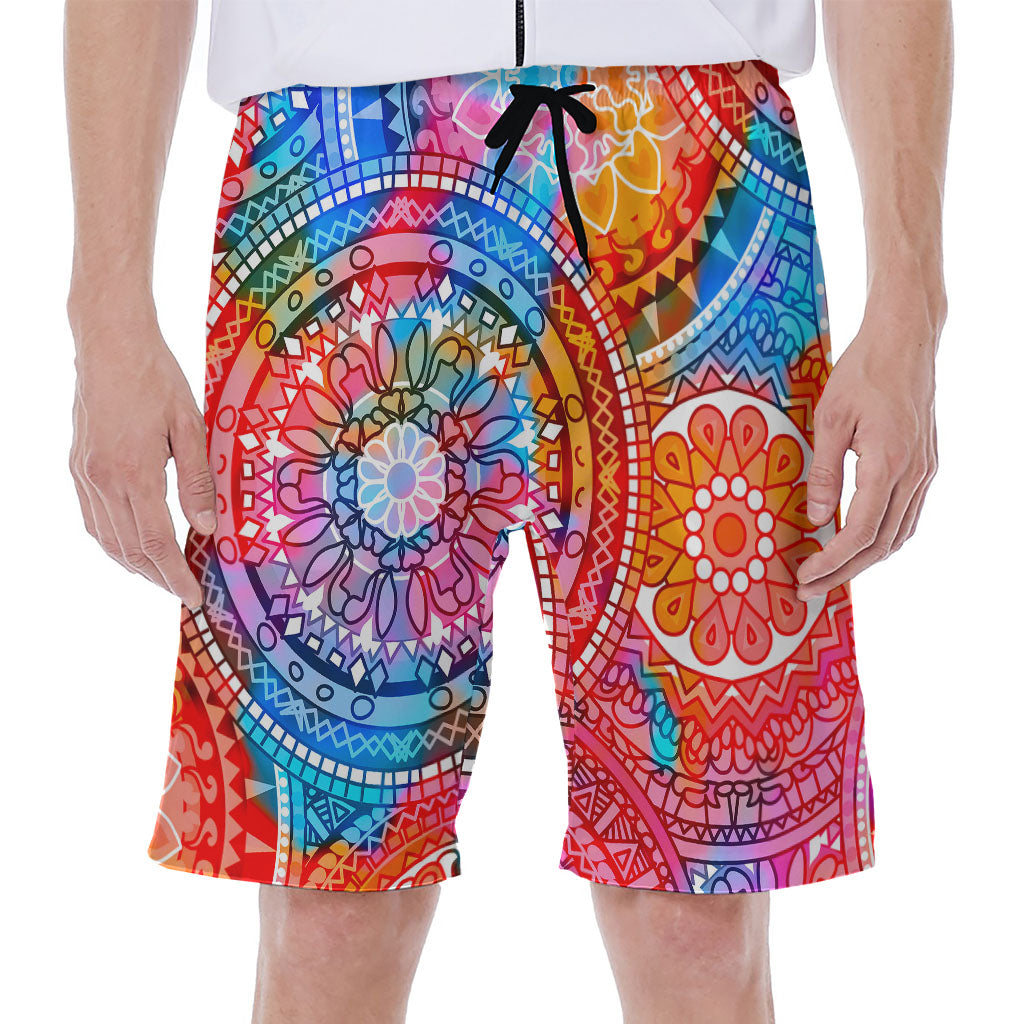 Colorful Circle Mandala Print Men's Beach Shorts