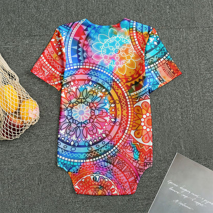 Colorful Circle Mandala Print Men's Bodysuit