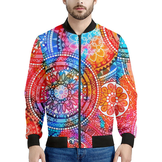 Colorful Circle Mandala Print Men's Bomber Jacket