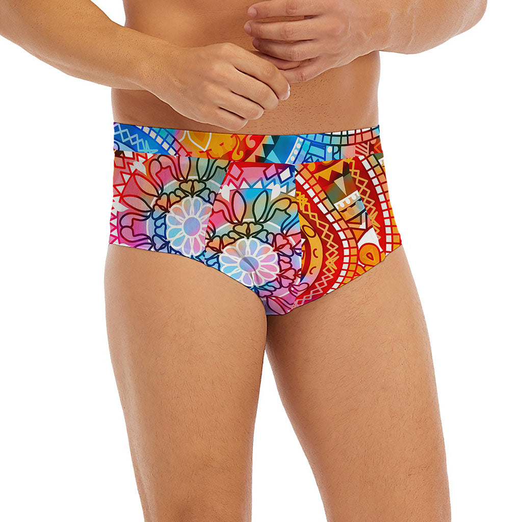 Colorful Circle Mandala Print Men's Briefs