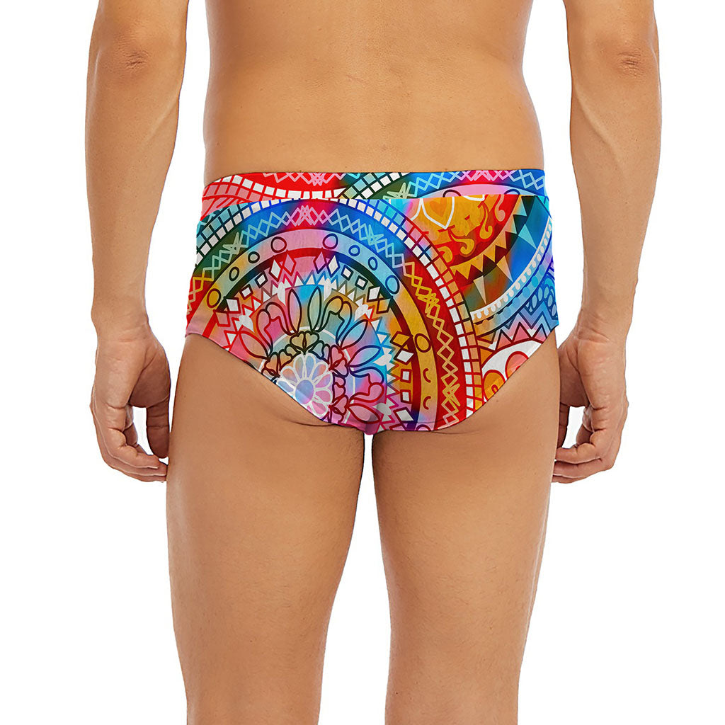 Colorful Circle Mandala Print Men's Briefs