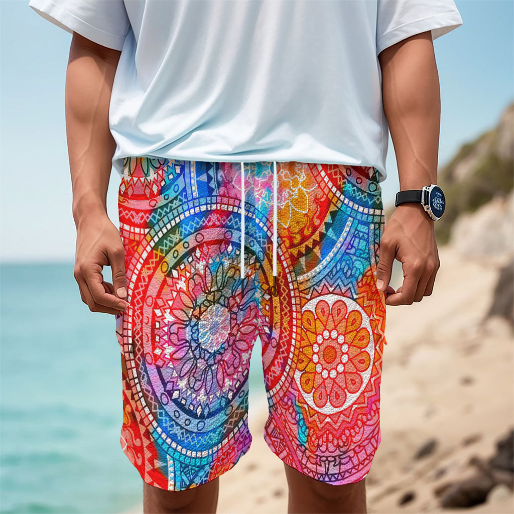Colorful Circle Mandala Print Men's Cargo Shorts